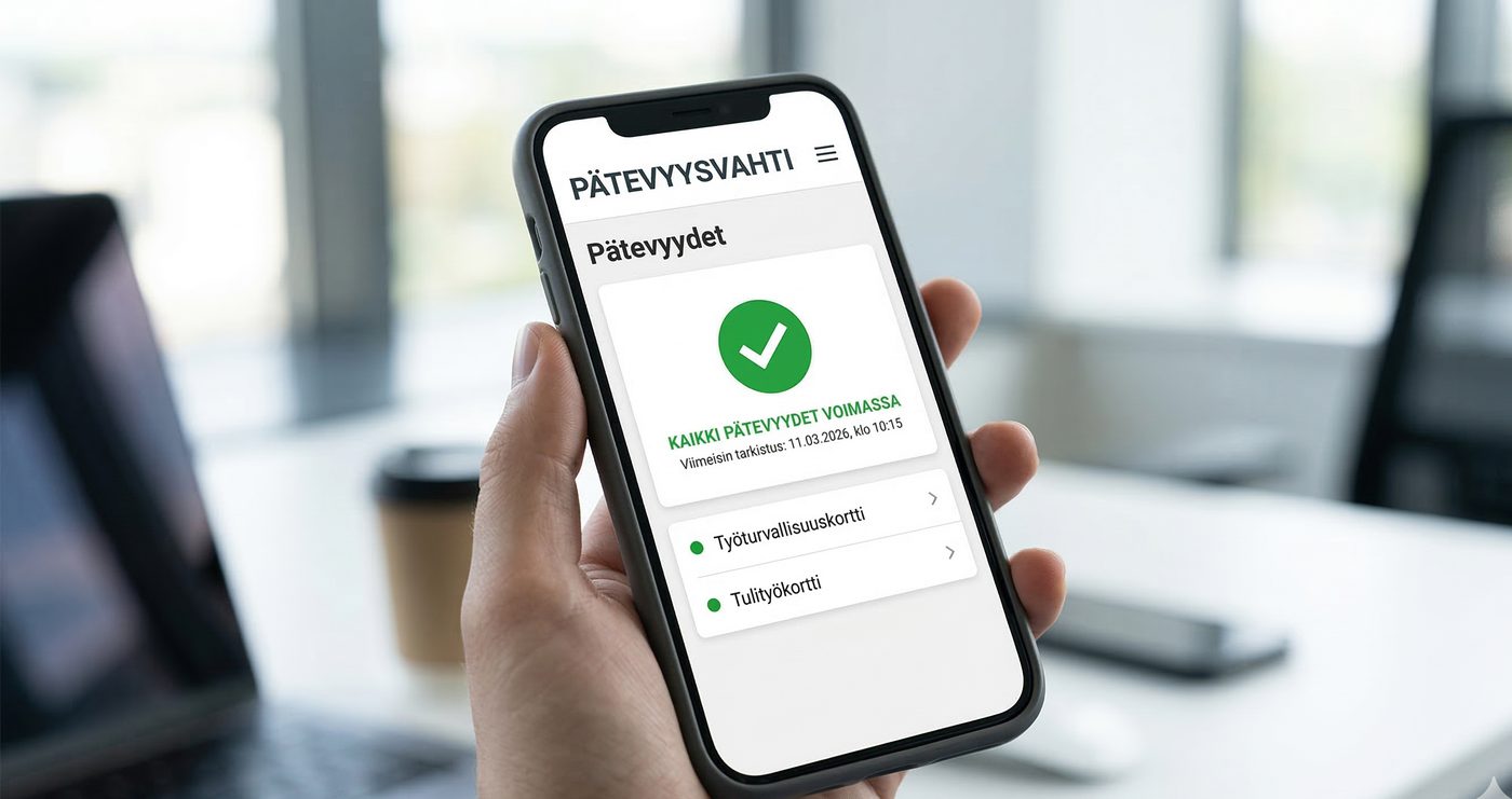 Työntekijän oma näkymä \u2013 pätevyydet ja työturvallisuuskortit puhelimessa